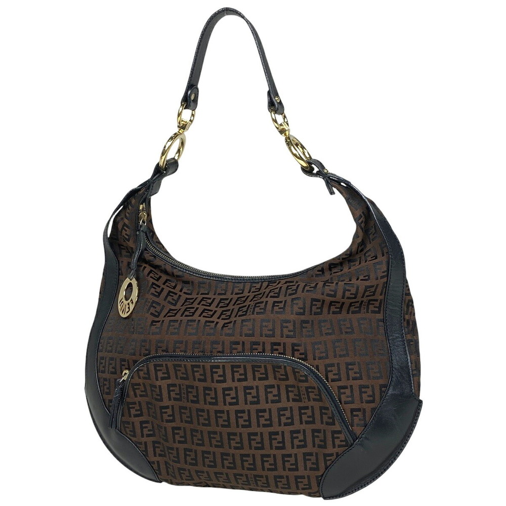 Fendi Zucchino Shoulder Bag Hobo Canvas Brown